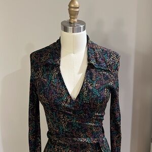 DVF multi color long sleeved wrap dress
